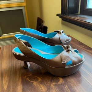 Cindy Says Couture Brown Slingback Platform Kitten Heels with Bow